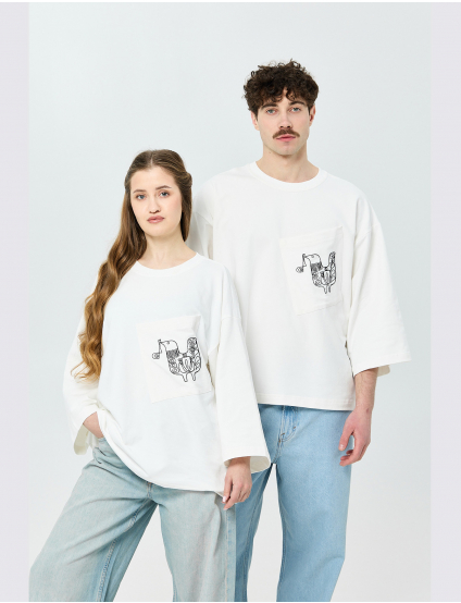 Картинка Футболка з кишенею та принтом «Птах свободи», oversize, біла